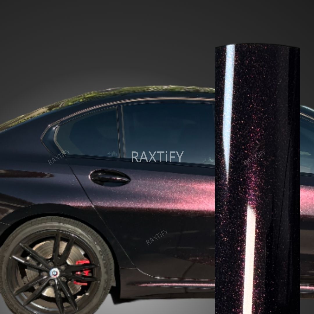 Color Shift Glitter Starry Black Red Vinyl Wrap