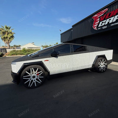 Ultra Diamond Glitter Silver Vinyl Wrap on cybertruck