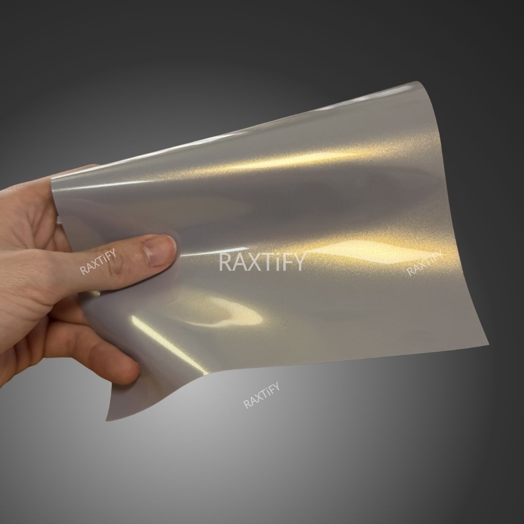 Gloss Cyber Silver Gold Vinyl Wrap swatch card