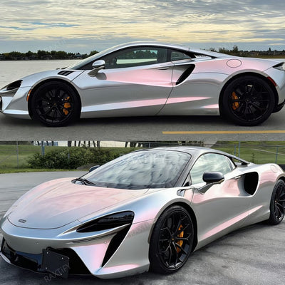 Gloss Cyber Silver Pink Vinyl Wrap ferrari