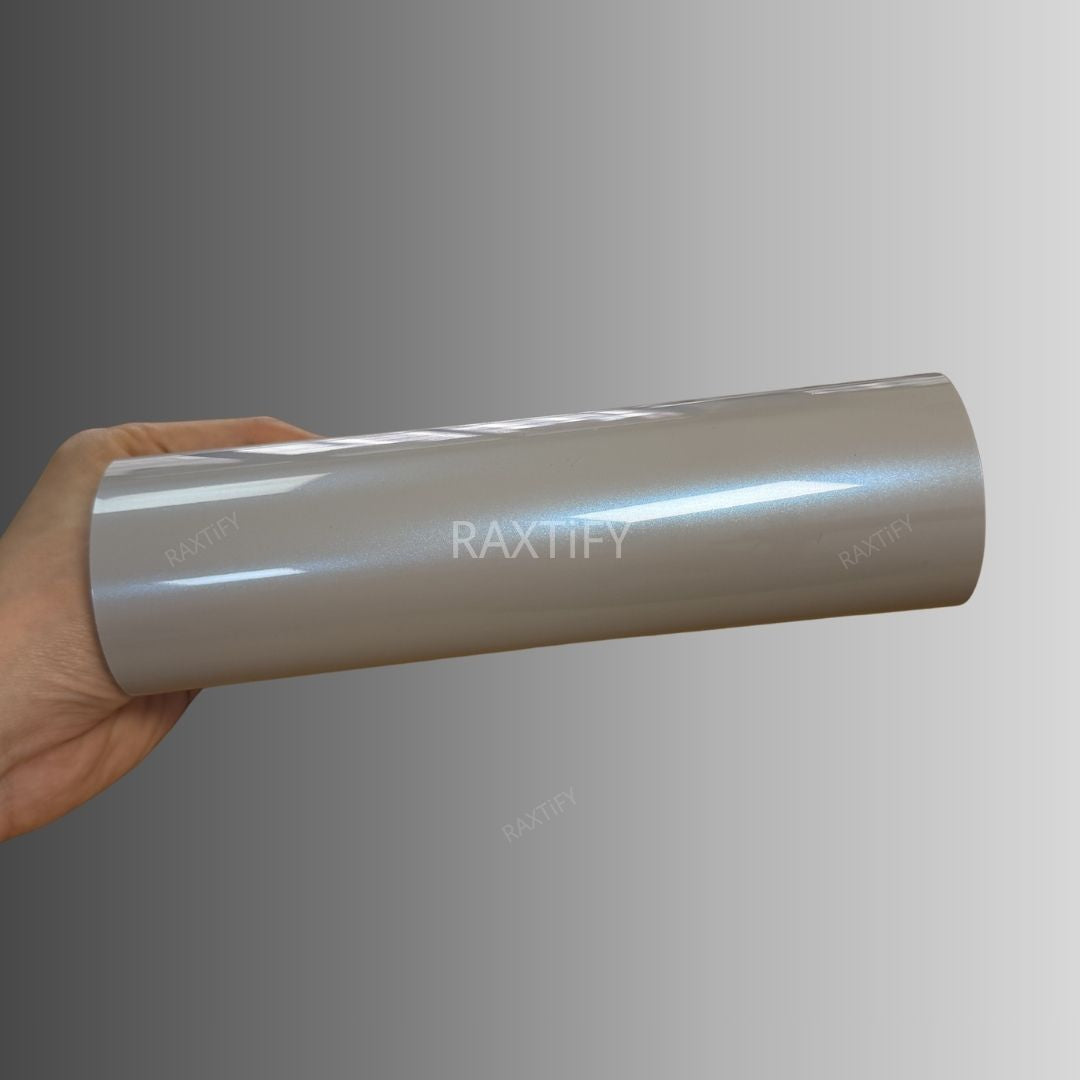 Gloss Cyber Silver Blue Vinyl Wrap sample