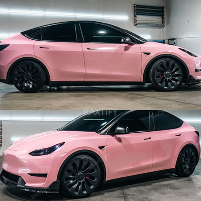 Gloss Diamond Pearl Peach Pink Vinyl Wrap Model Y