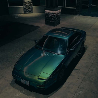 Gloss Metallic Glitter Aurora Green Vinyl Wrap on nissan