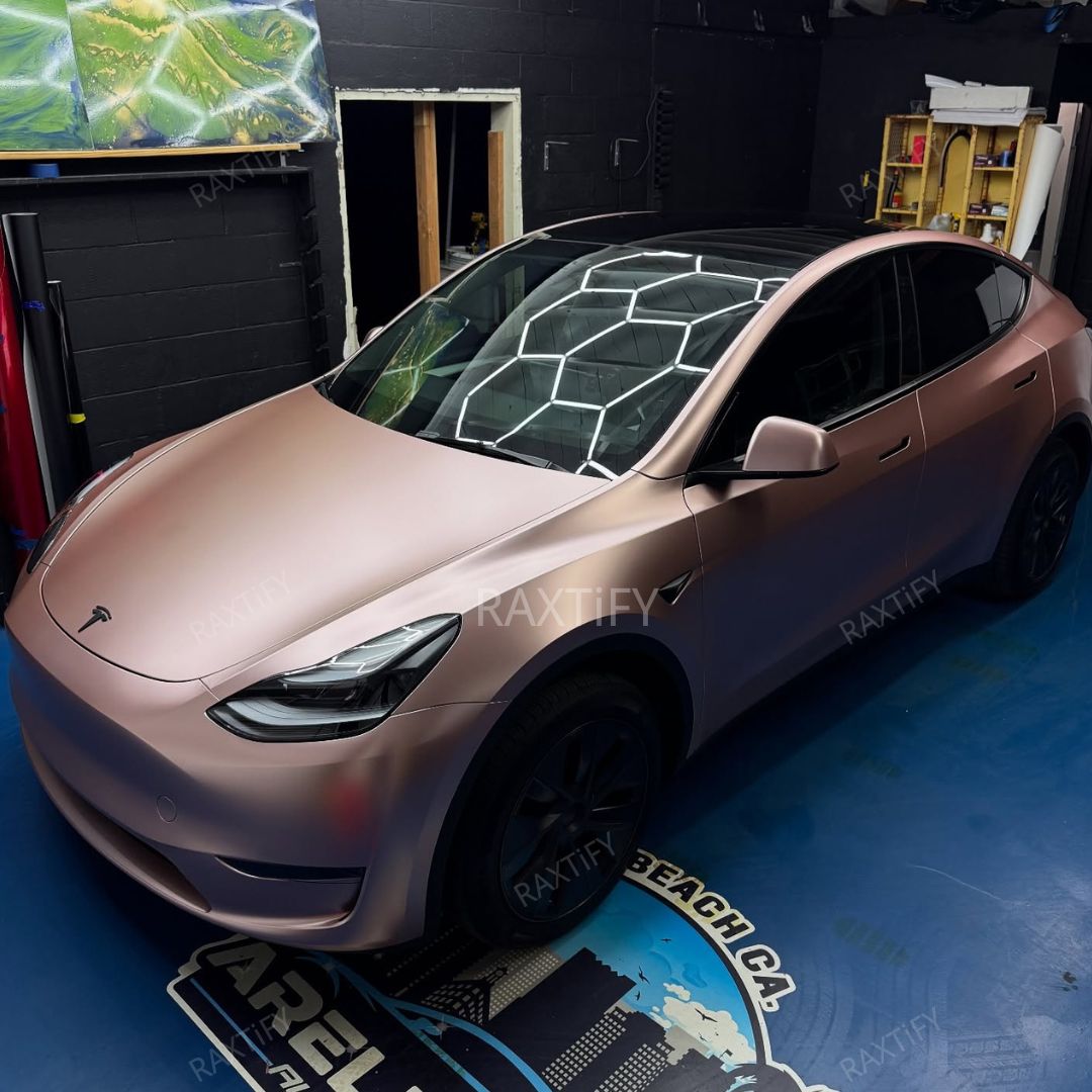 Satin Metallic Rose Gold Car Wrap Tesla