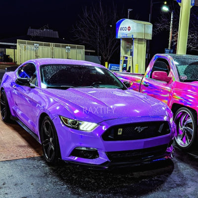 Color Shift Purple Pink Vinyl Wrap on mustang