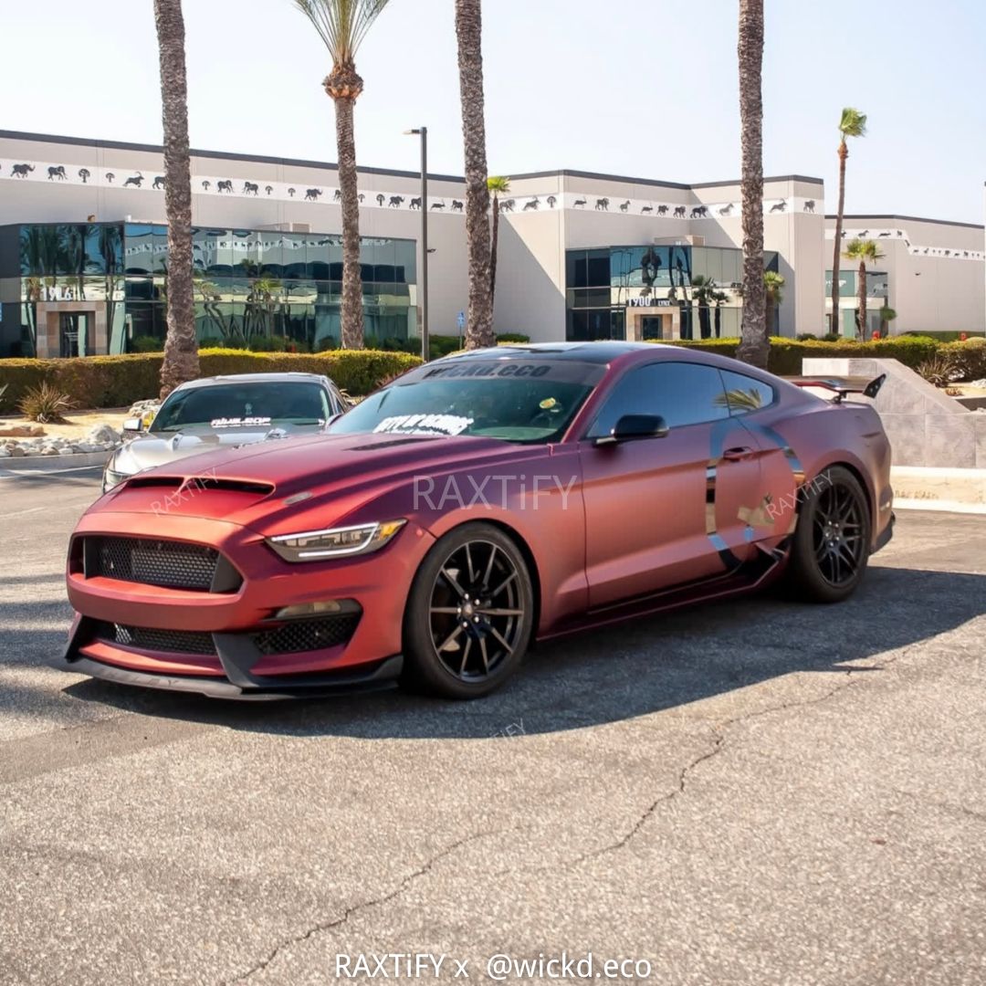 Mustang Wrapped In Satin Chrome Silk Oxide Red Vinyl Wrap