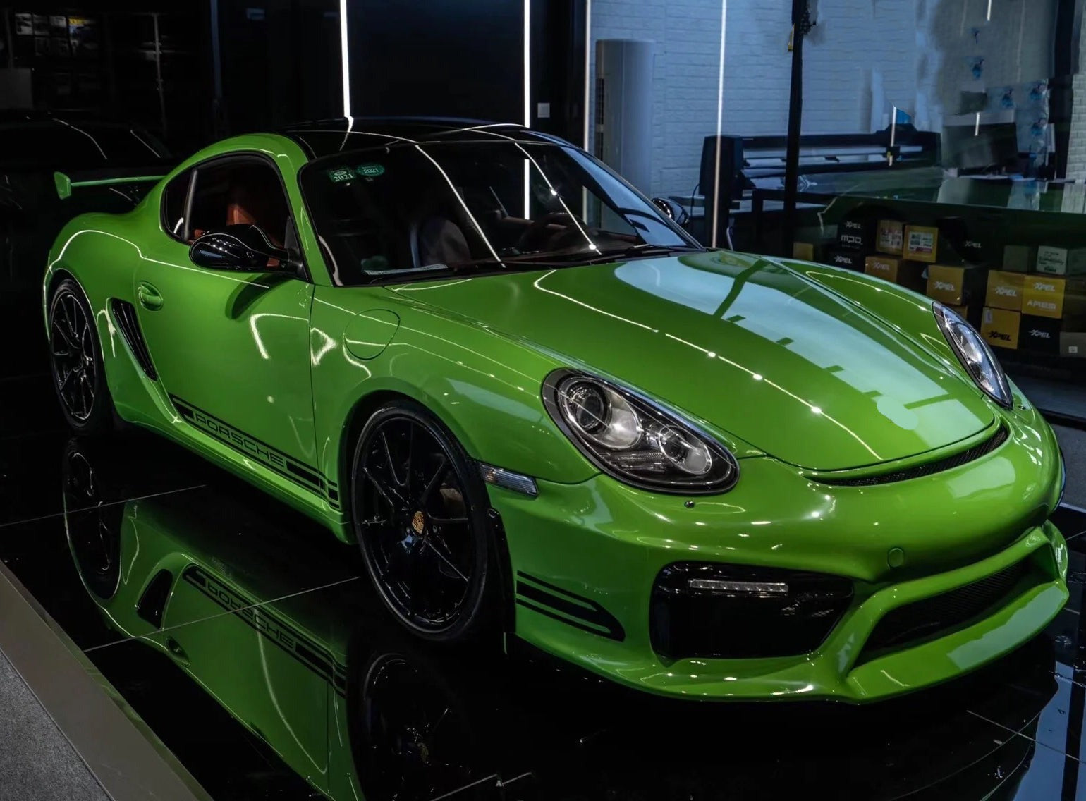 Gloss Thyme Green Vinyl Wrap Porsche