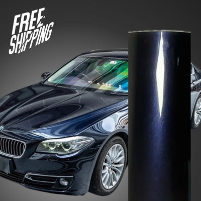 Gloss Metallic Black Blue Car Wrap