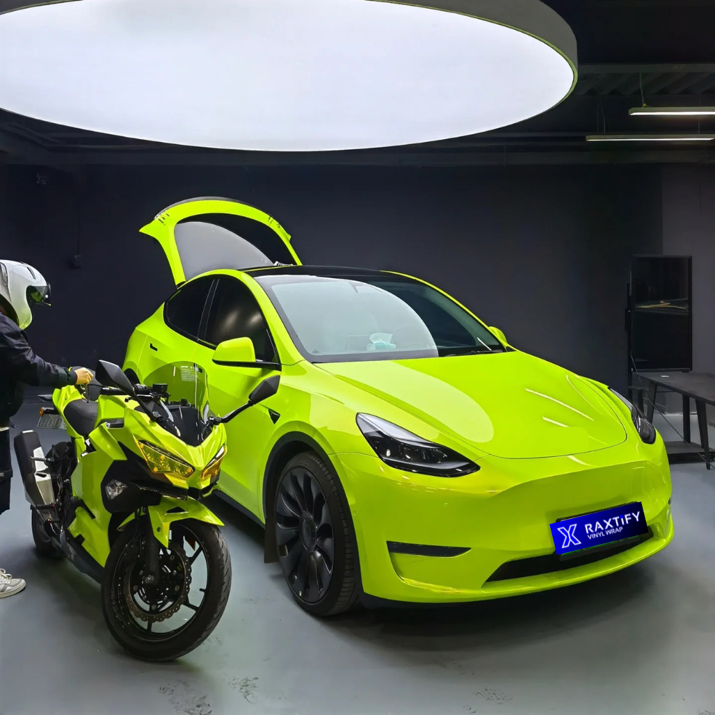 Gloss Metallic Fluorescent  Yellow Vinyl Wrap Car