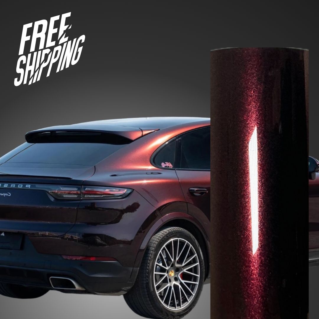 Gloss Metallic Black Red Car Wrap