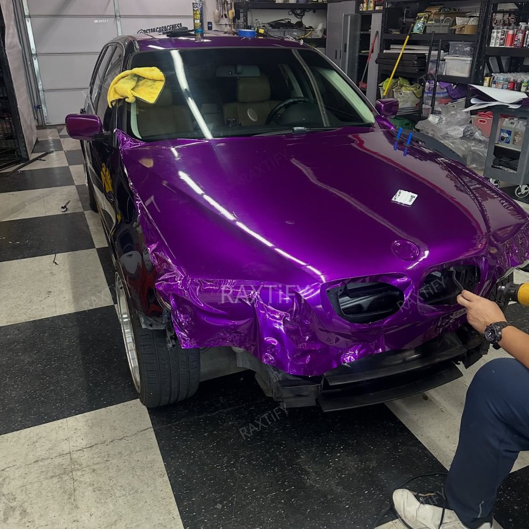 Gloss Metallic Imperial Purple Vinyl Wrap on BMW hood