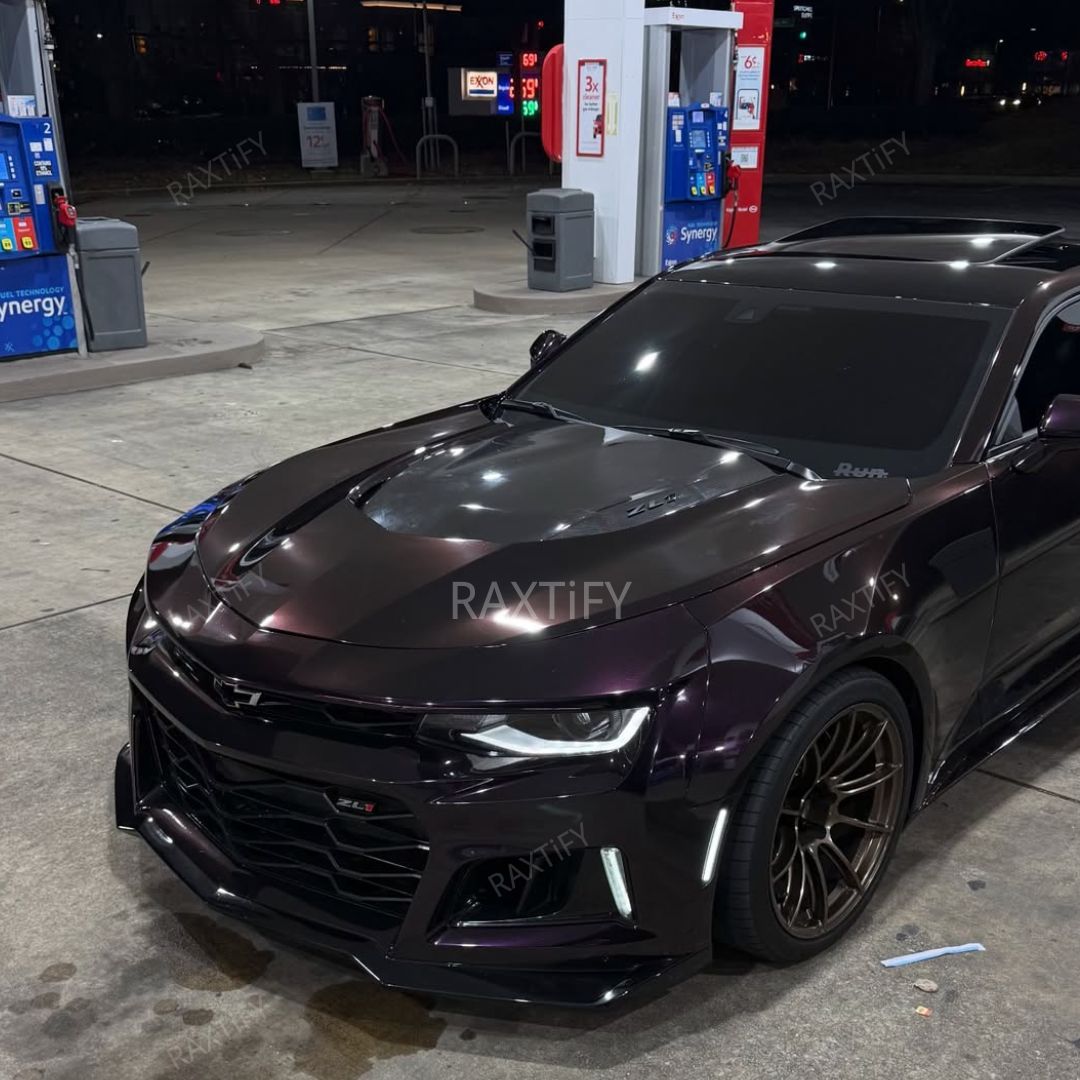 Gloss Metallic Glitter Black Purple Car Wrap camaro hood