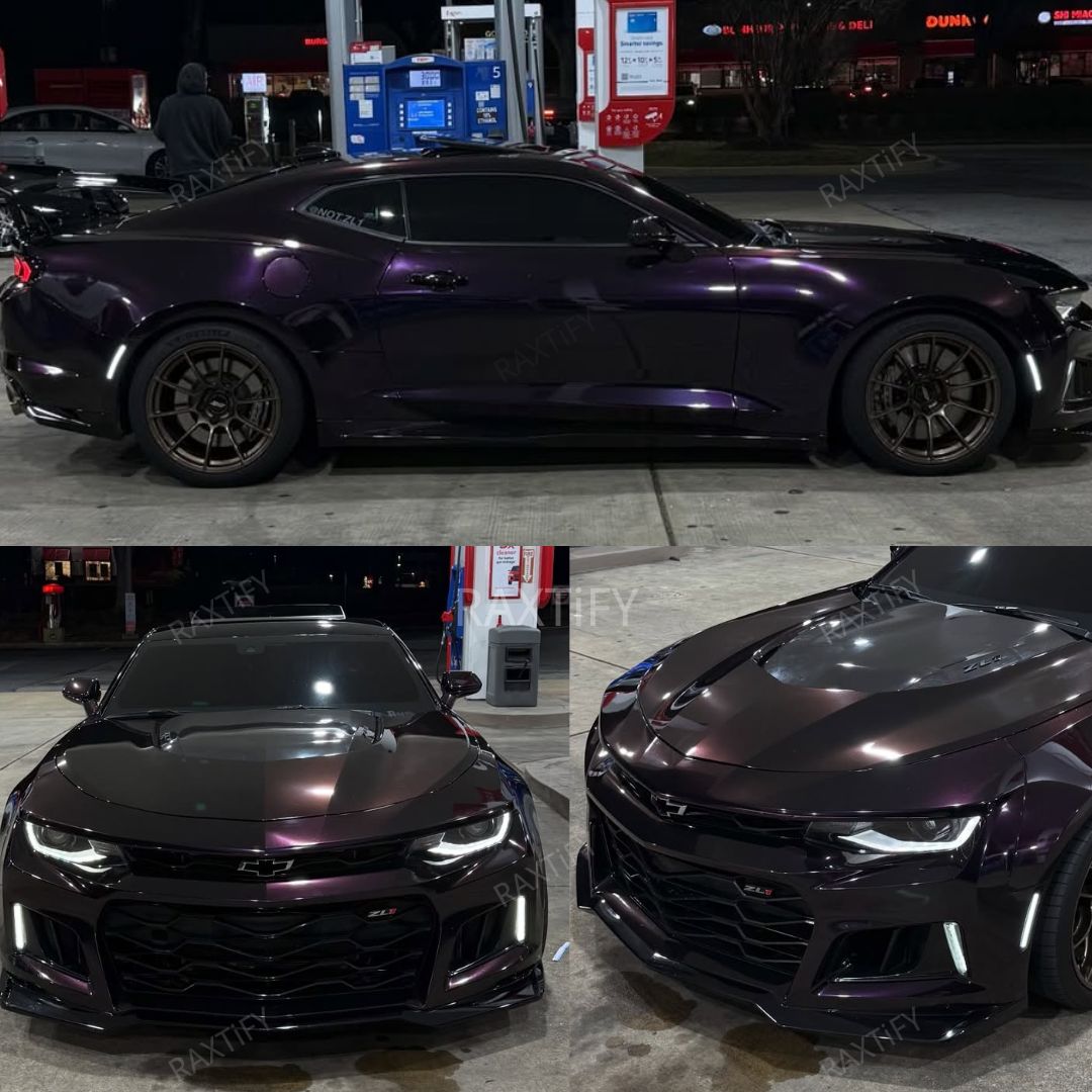 Gloss Metallic Glitter Black Purple Car Wrap camaro look