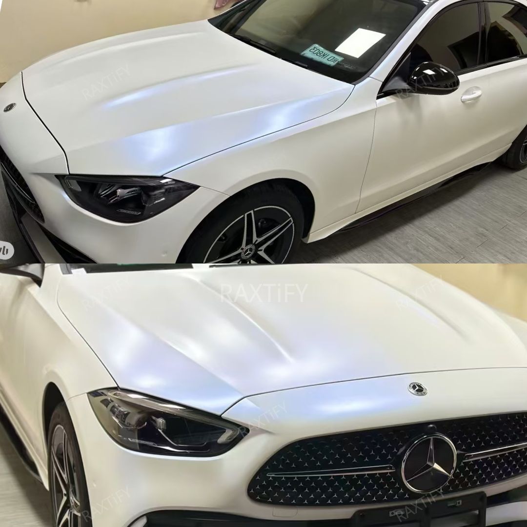 Matte Silk White Blue Car Wrap benz