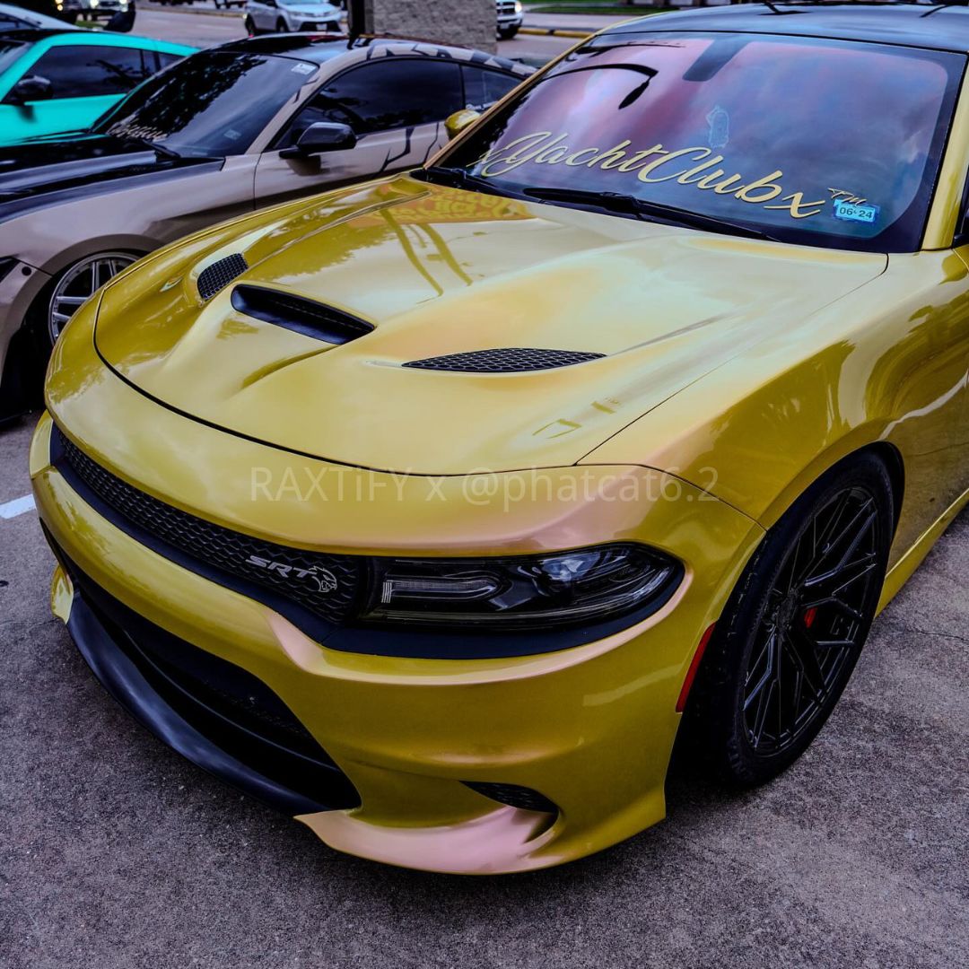 Charger wrapped in Color Shift Lemon Peach Vinyl Wrap