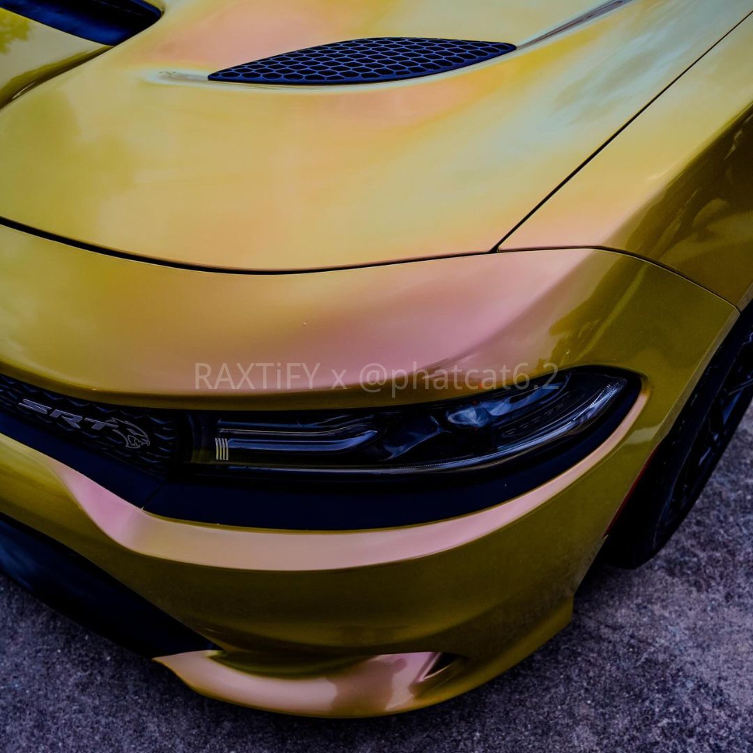 Charger wrapped in Color Shift Lemon Peach Vinyl Wrap