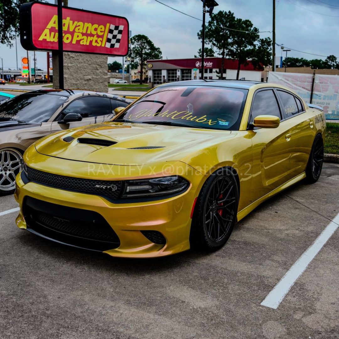 Charger wrapped in Color Shift Lemon Peach Vinyl Wrap
