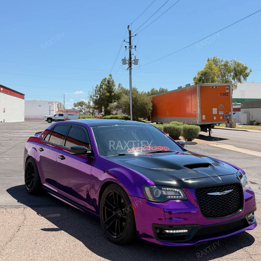 Chrysler300 Mirror Chrome Purple Vinyl Wrap day look