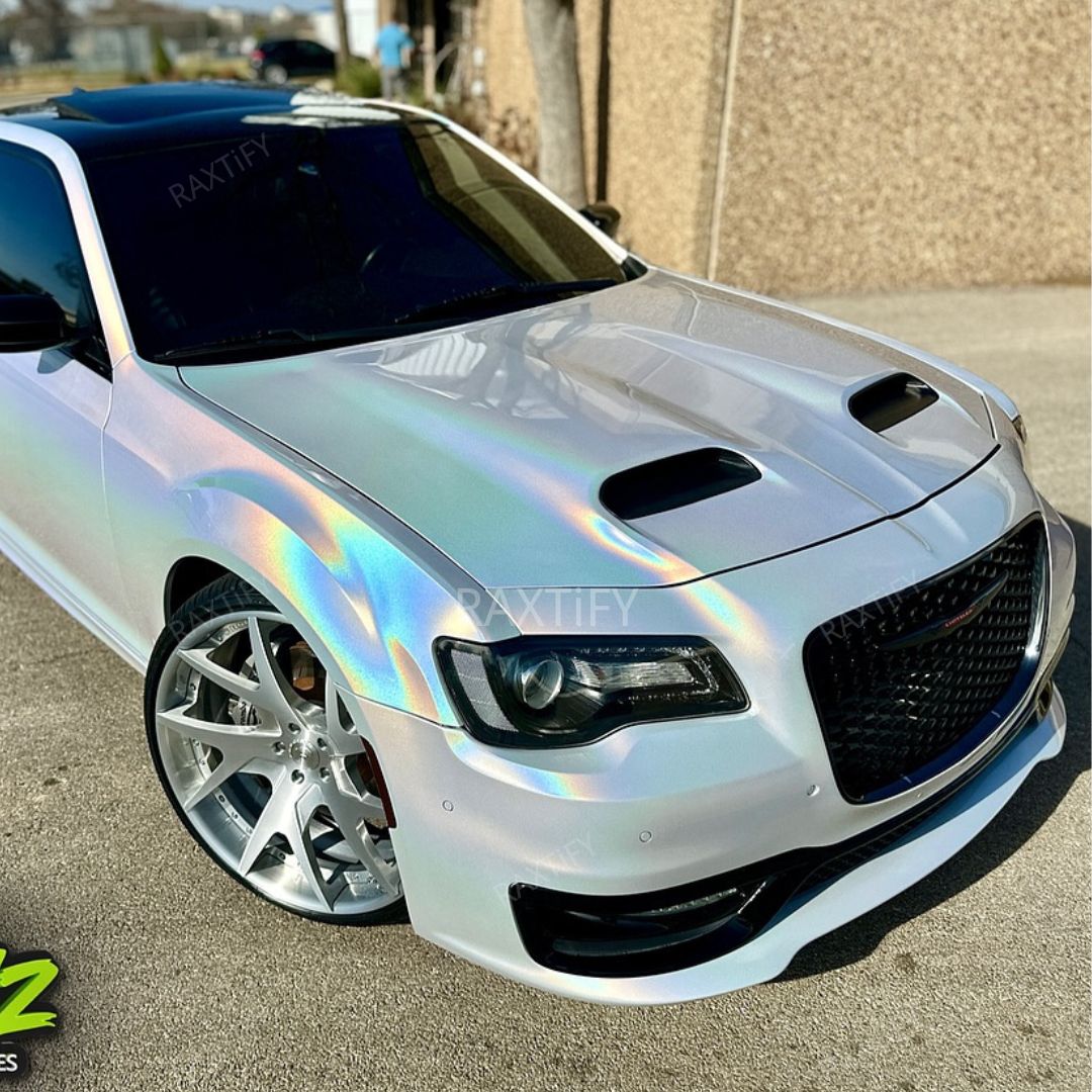 Laser Gloss White Vinyl Wrap on chrysler hood