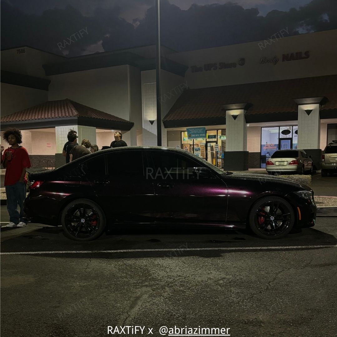 Color Shift Glitter Starry Black Red Vinyl Wrap BMW