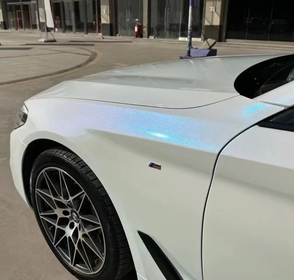 Color Shift Glitter White Blue Vinyl Wrap