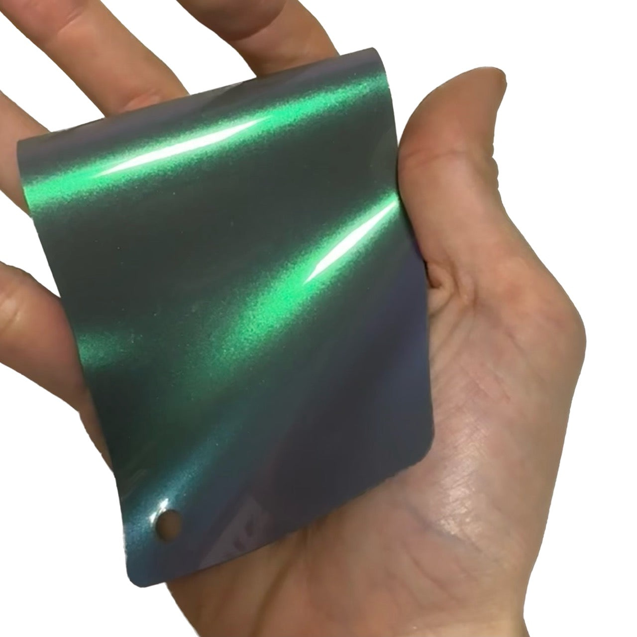 Color Shift Metallic Purple Green Car Wrap swatch card