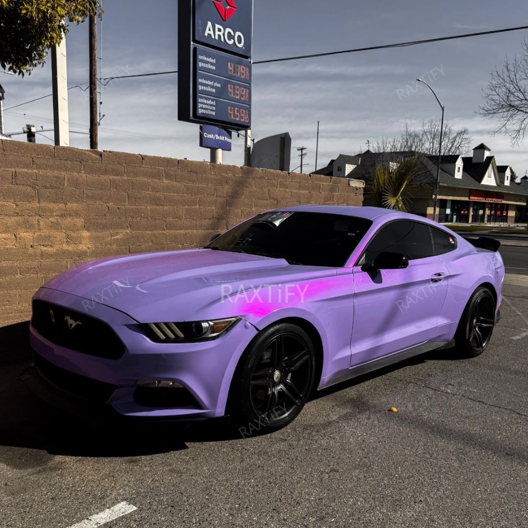 Color Shift Purple Pink Vinyl Wrap on mustang