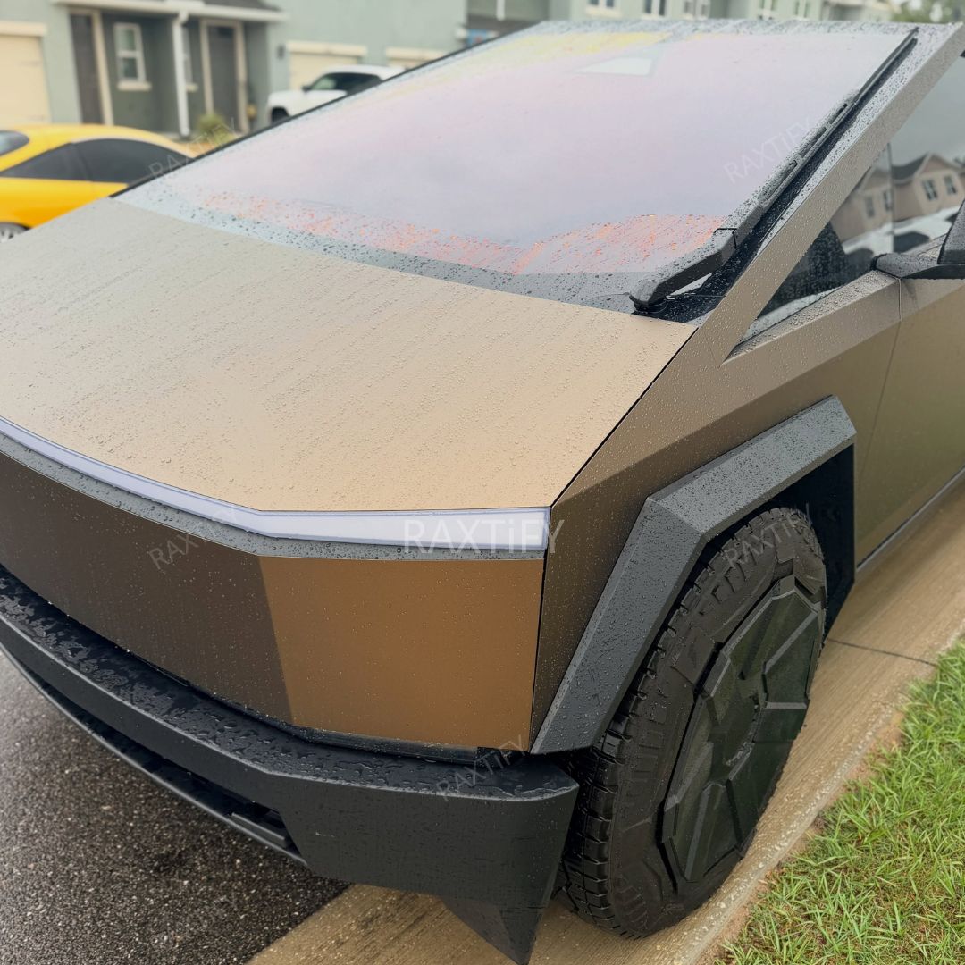 Cybertruck Satin Chrome Coffee Brown Car Wrap hood