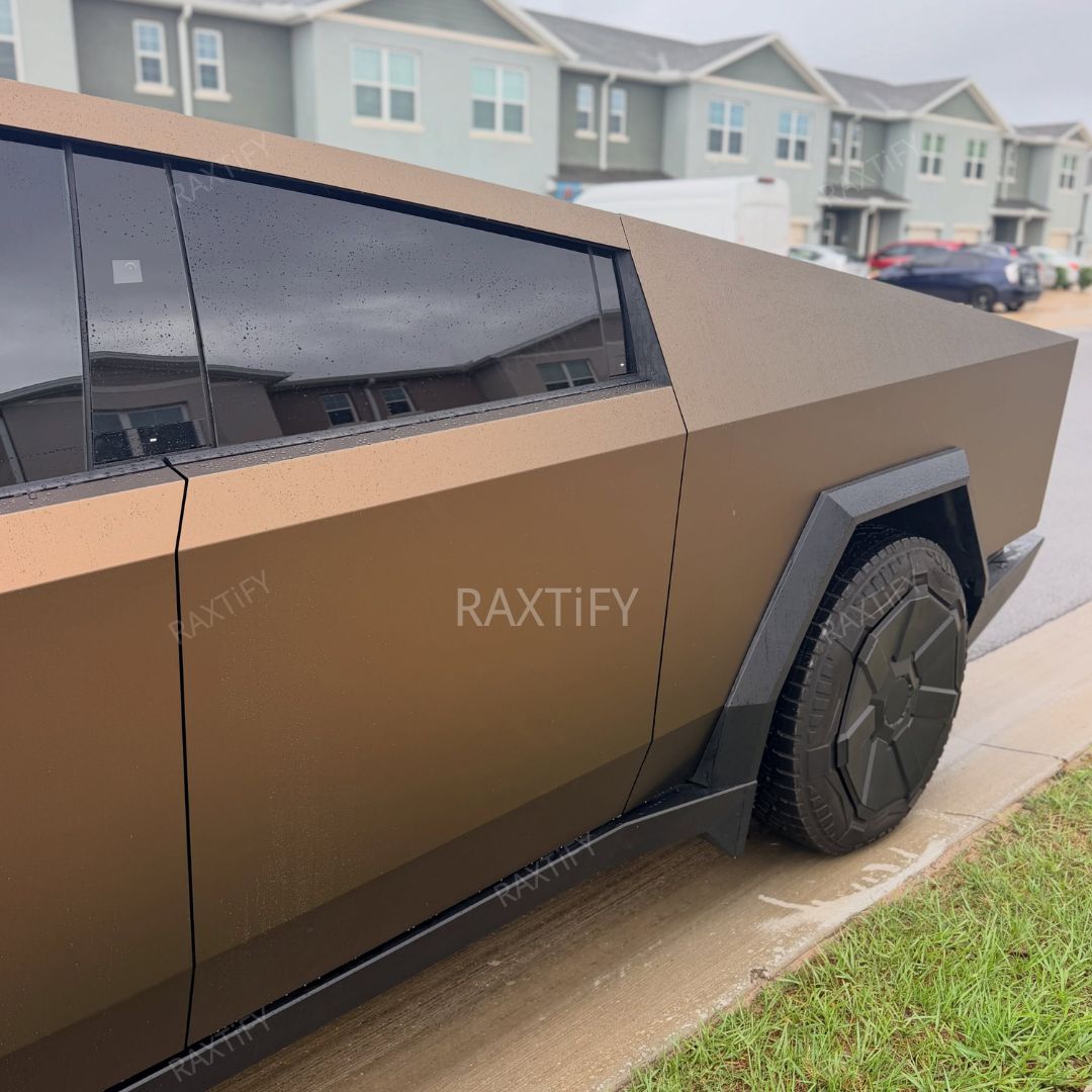 Cybertruck Satin Chrome Coffee Brown Car Wrap side