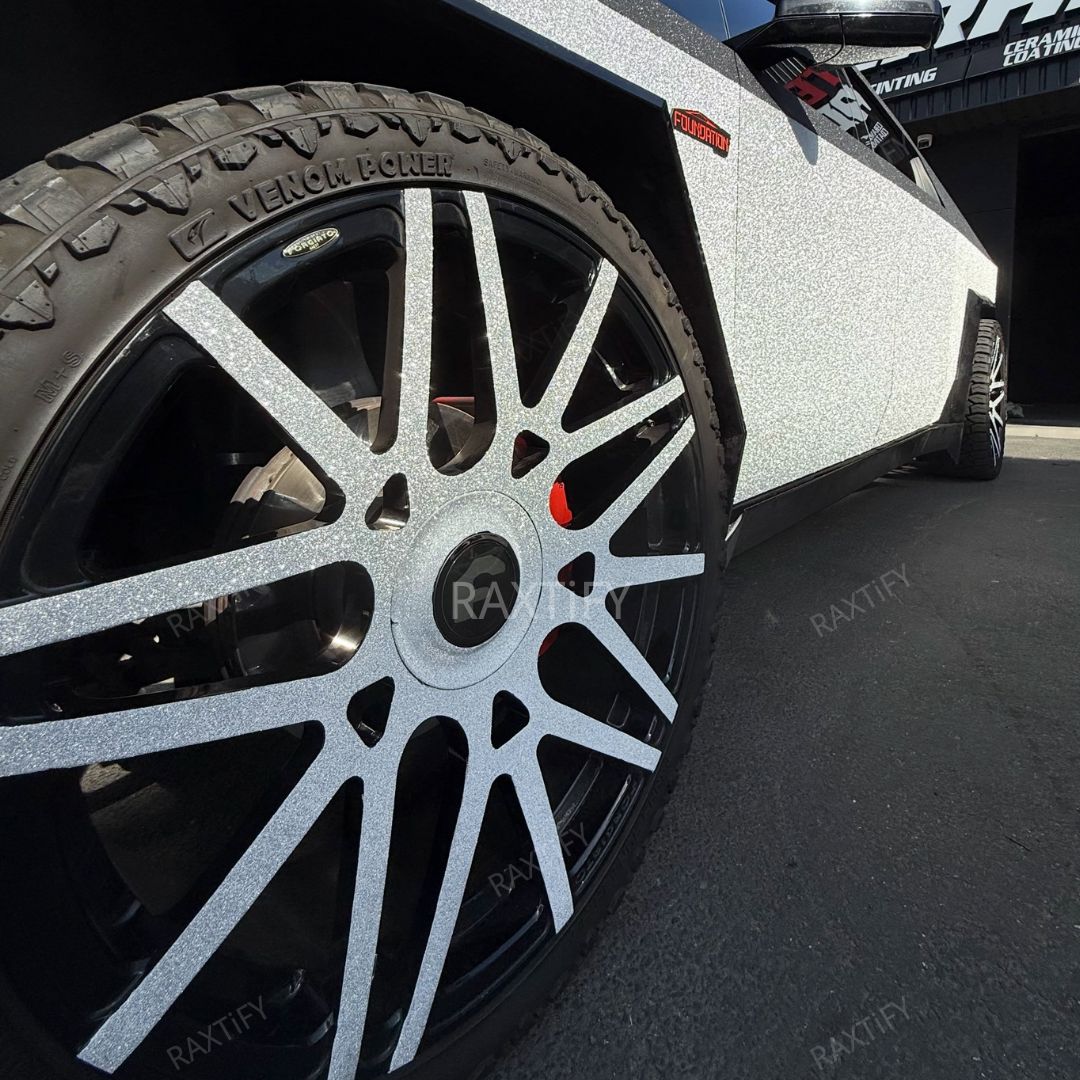 Ultra Diamond Glitter Silver Vinyl Wrap on wheel