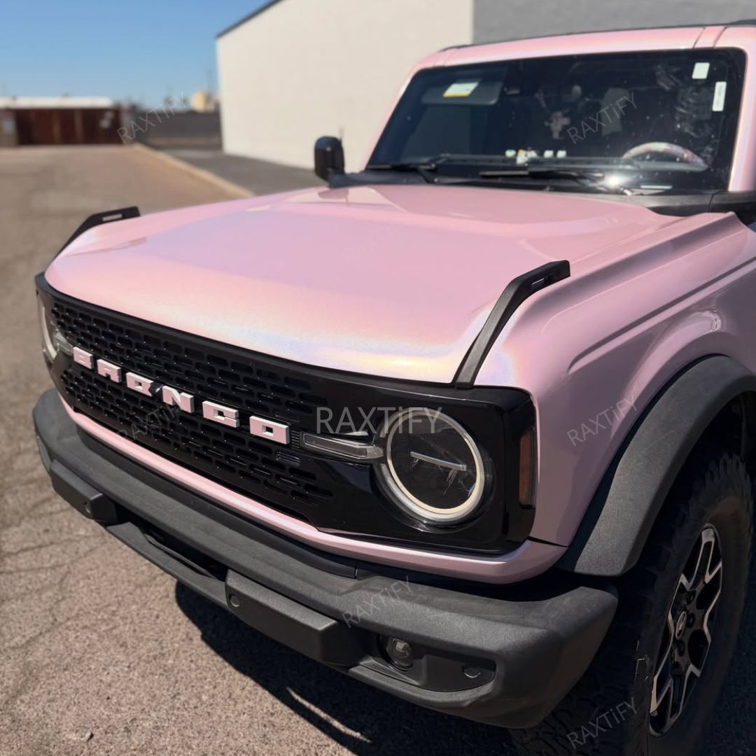 Laser Gloss Rouge Pink Vinyl Wrap ford hood