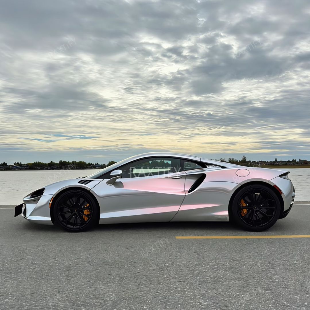Gloss Cyber Silver Pink Vinyl Wrap side look
