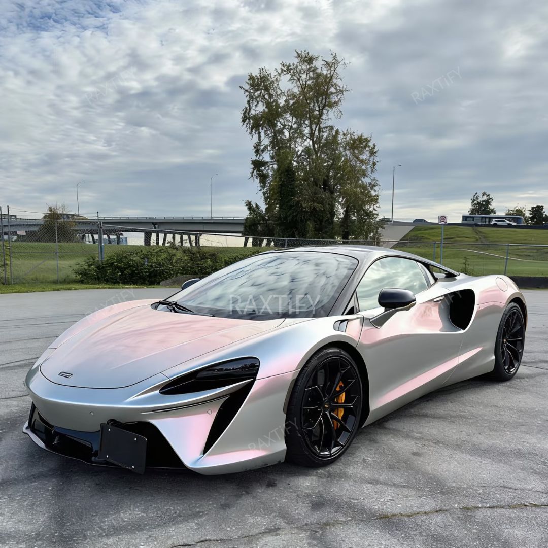 Gloss Cyber Silver Pink Vinyl Wrap hood