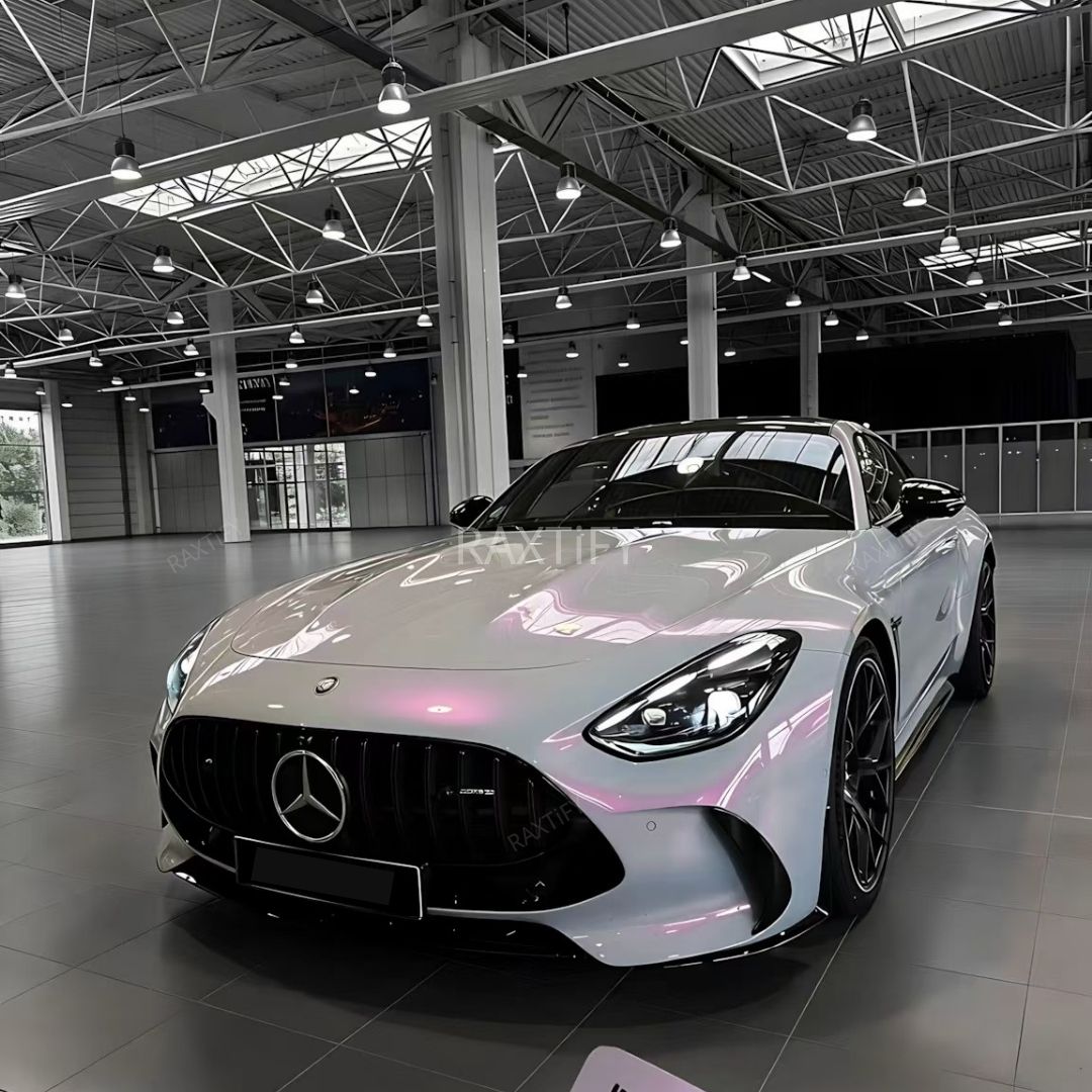 Gloss Cyber Silver Rose Car Wrap benz hood