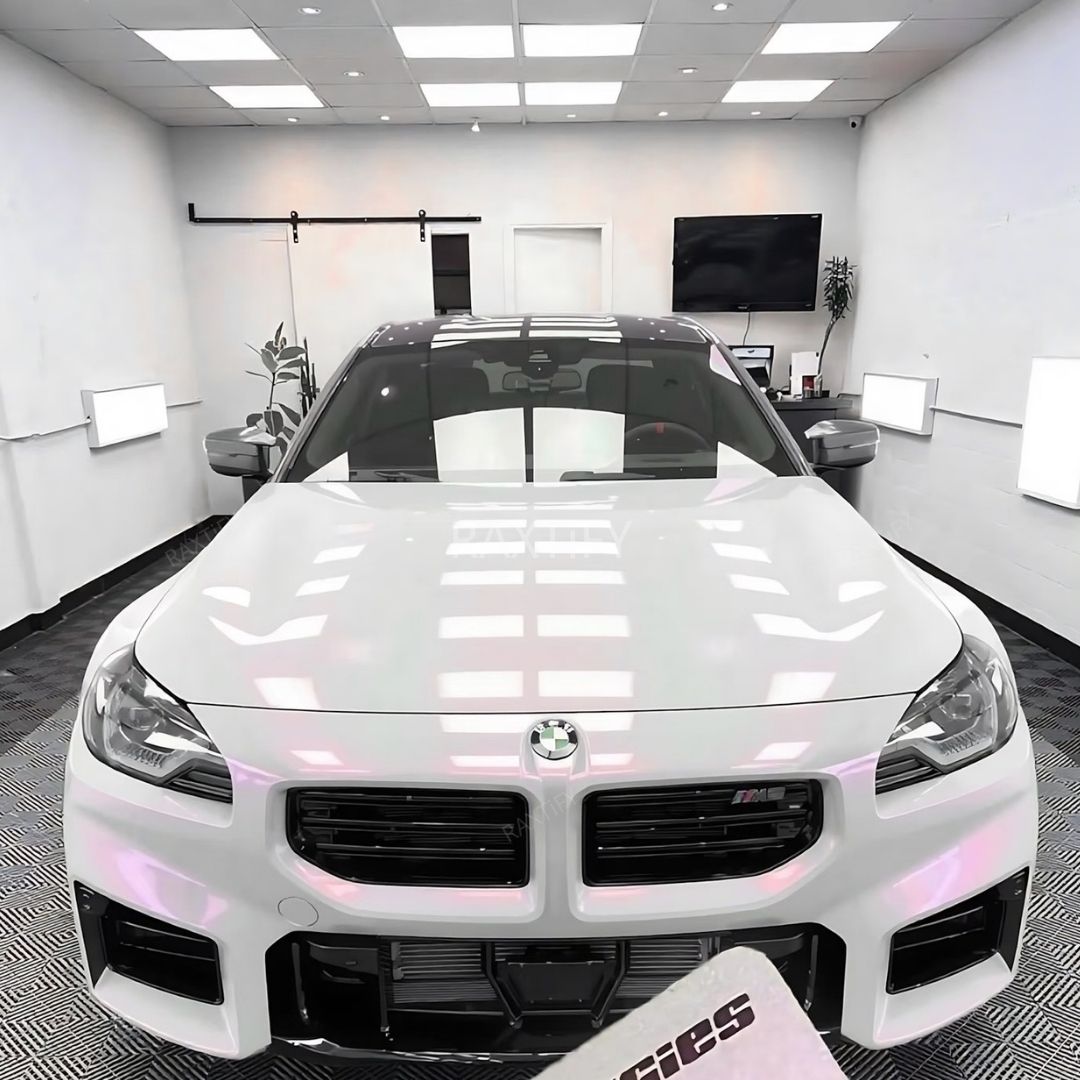 Gloss Cyber White Pink Car Wrap bmw hood