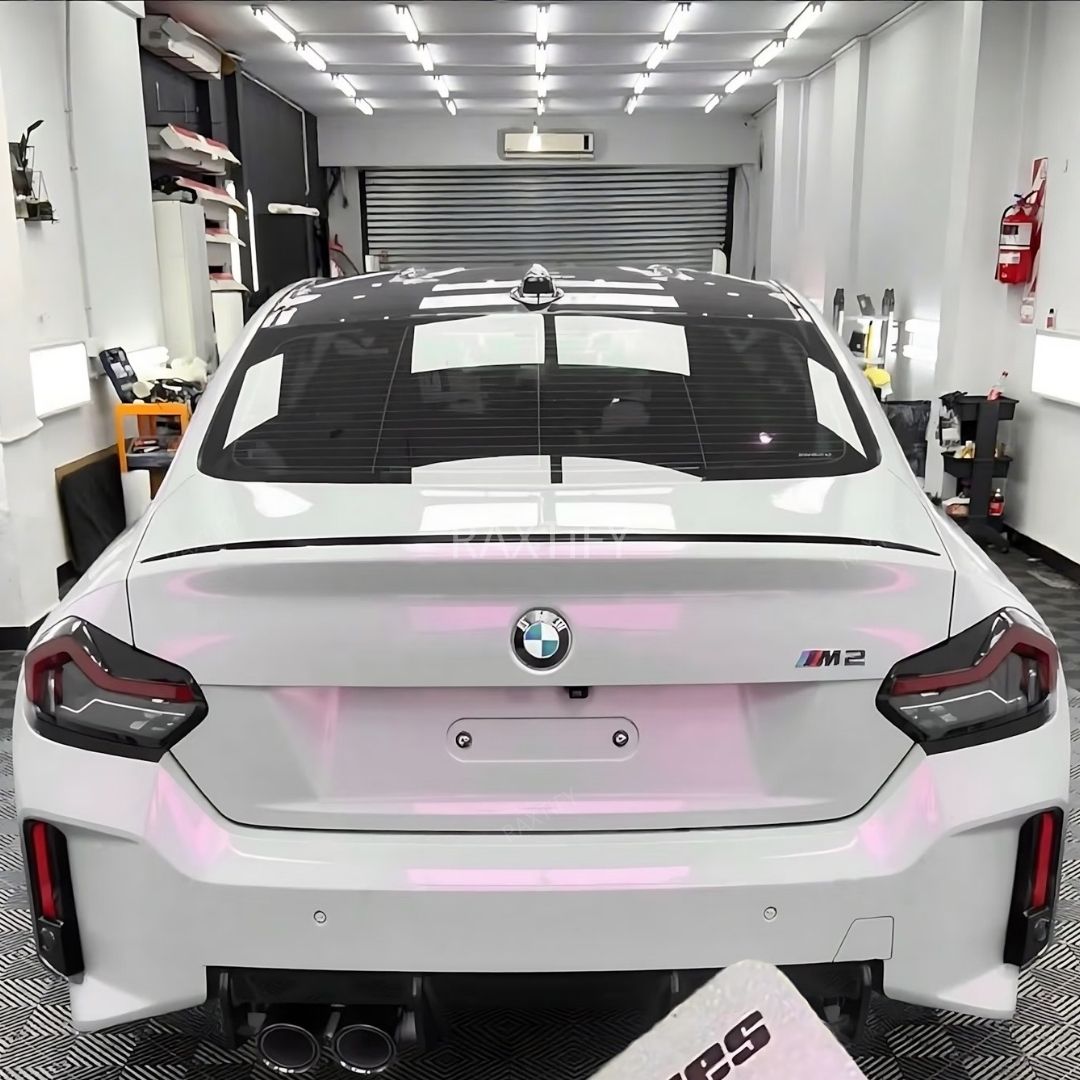 Gloss Cyber White Pink Car Wrap bmw back