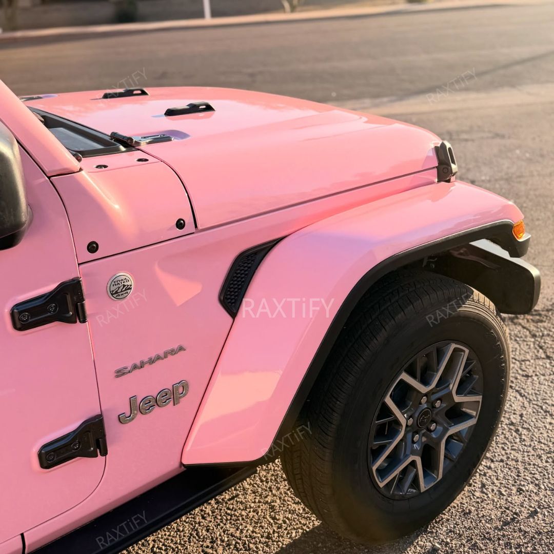 Gloss Baby Pink Vinyl Wrap Jeep Hood Look