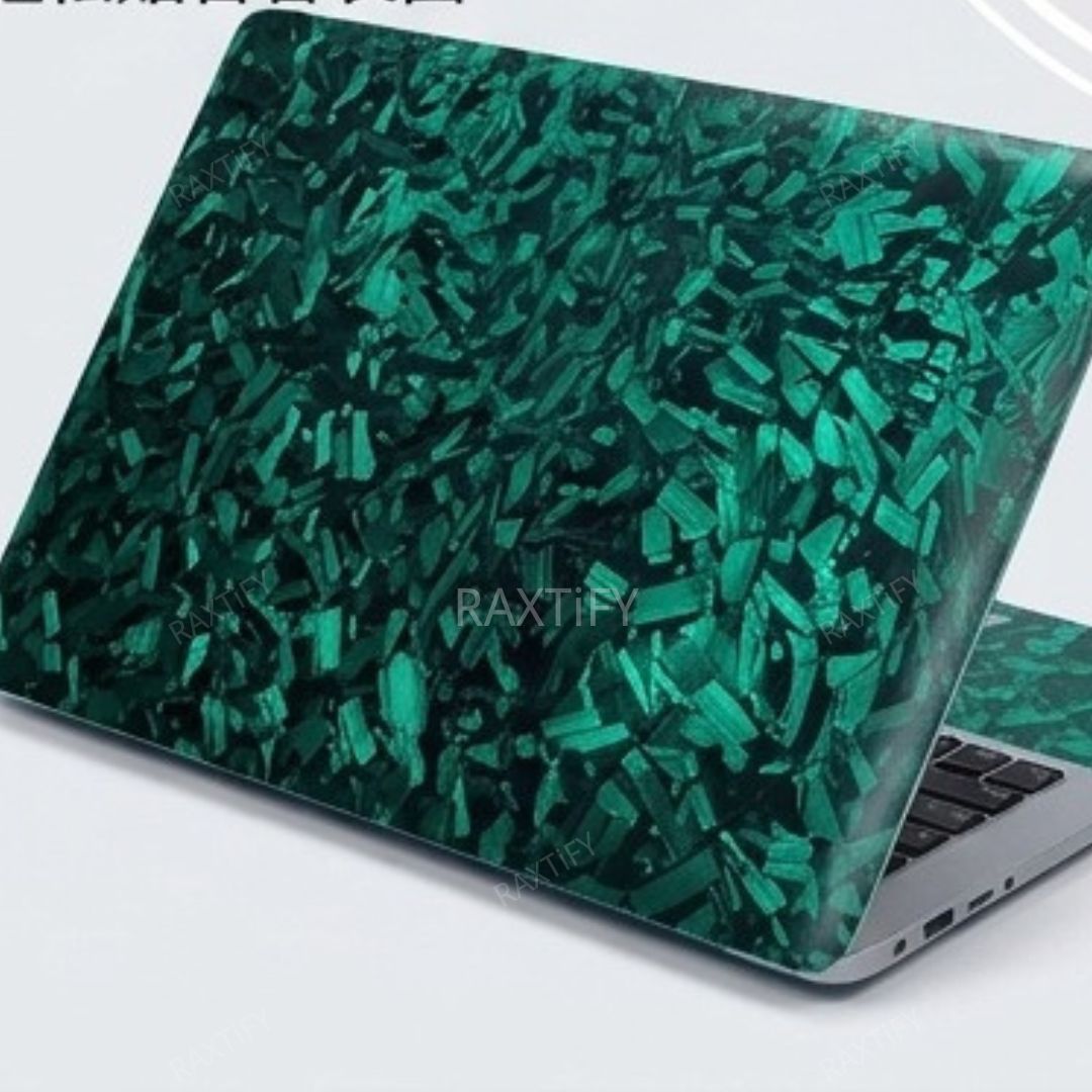 Gloss Black Green Forged Carbon Vinyl Wrap laptop