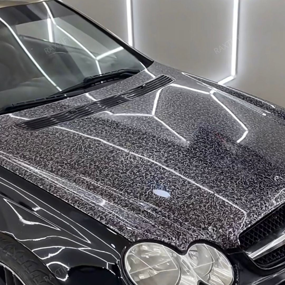 Gloss Camouflage Black Silver Forged Carbon Vinyl Wrap hood