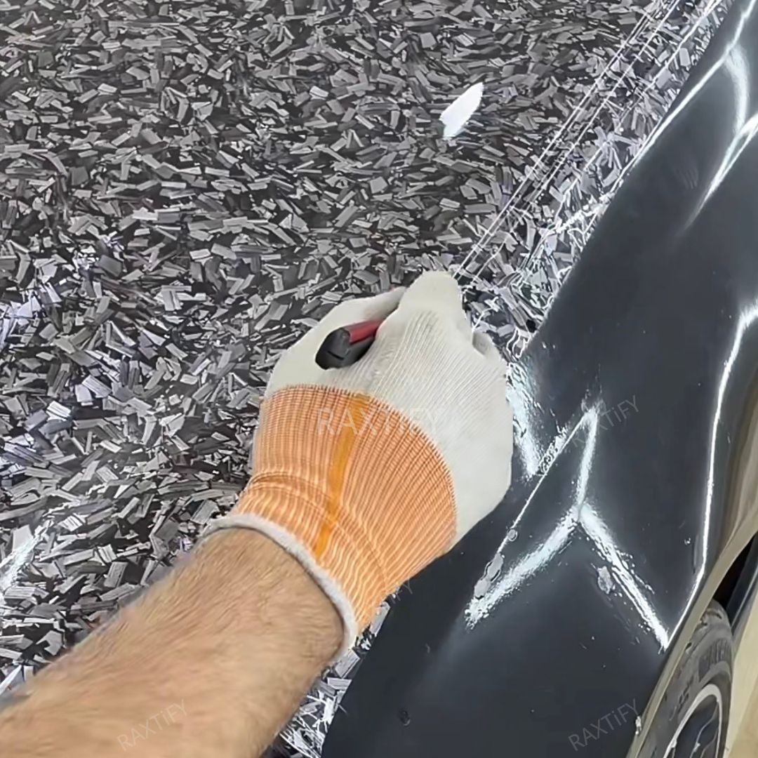 Gloss Camouflage Black Silver Forged Carbon Vinyl Wrap