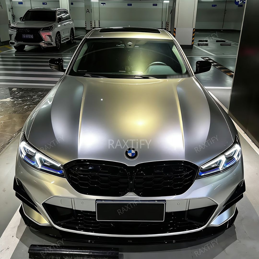 Gloss Cyber Silver Gold Vinyl Wrap bmw hood