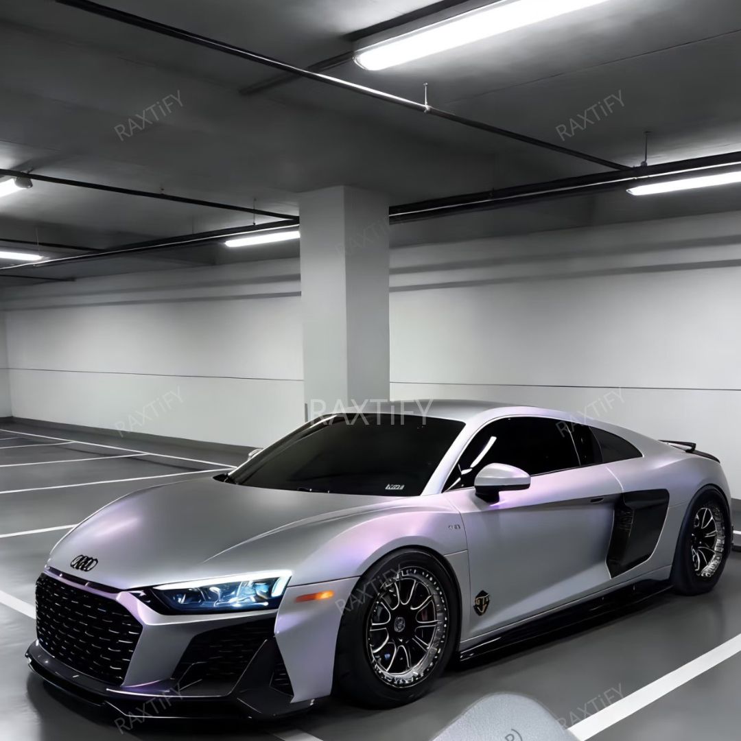 Gloss Cyber Silver Purple Vinyl Wrap audi