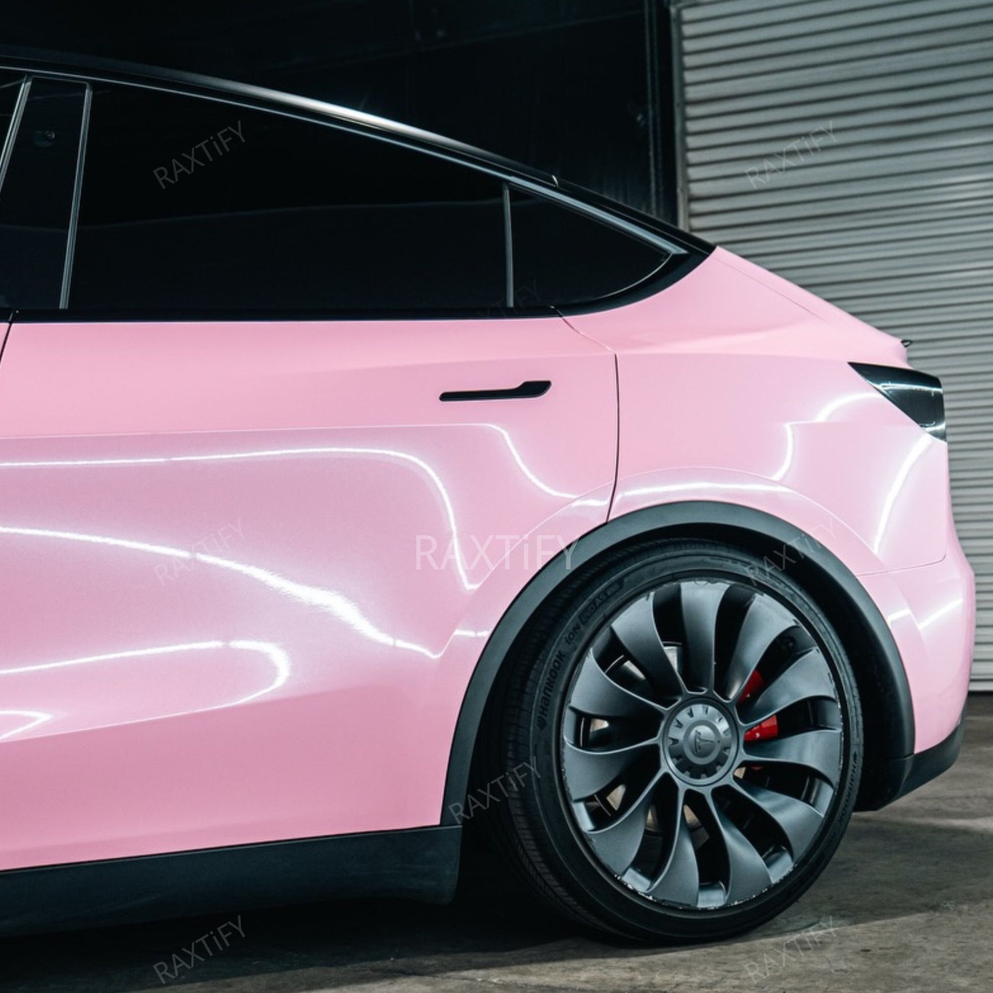 Gloss Diamond Pearl Peach Pink Vinyl Wrap tesla door