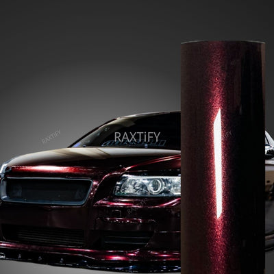Gloss Metallic Black Red Car Wrap