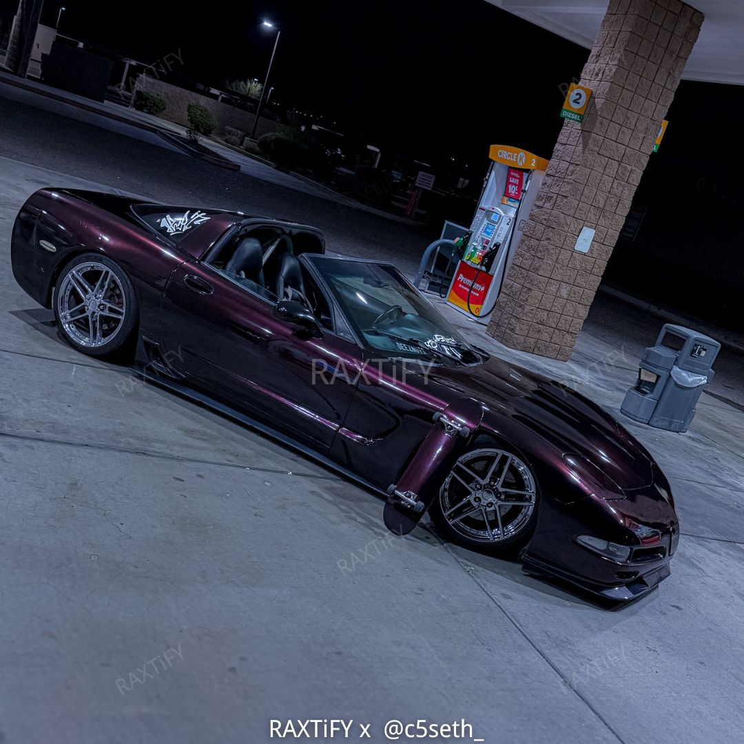 Gloss Metallic Black Red Car Wrap on a Corvette