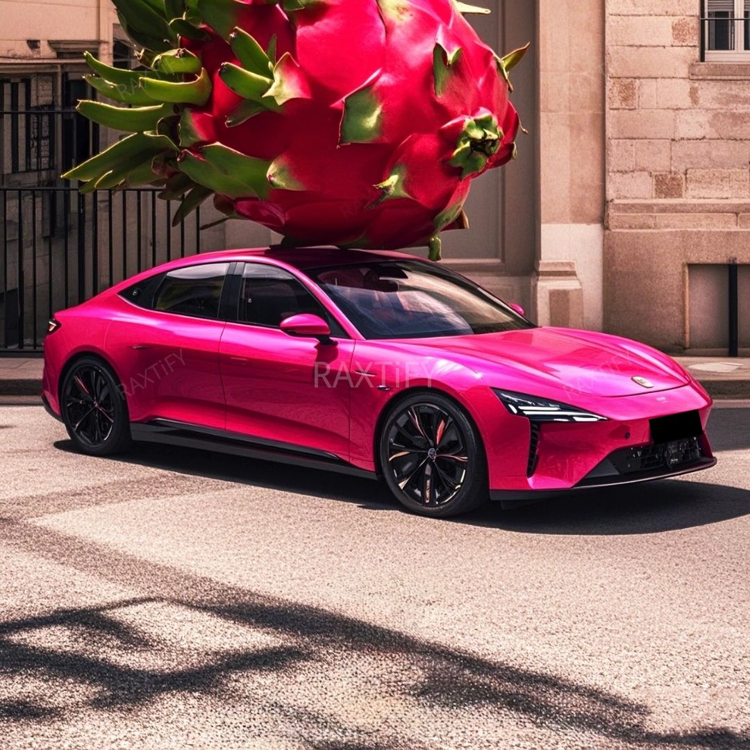 Electric Car Wrapped in Gloss Metallic Candy Purple Vinyl Wrap