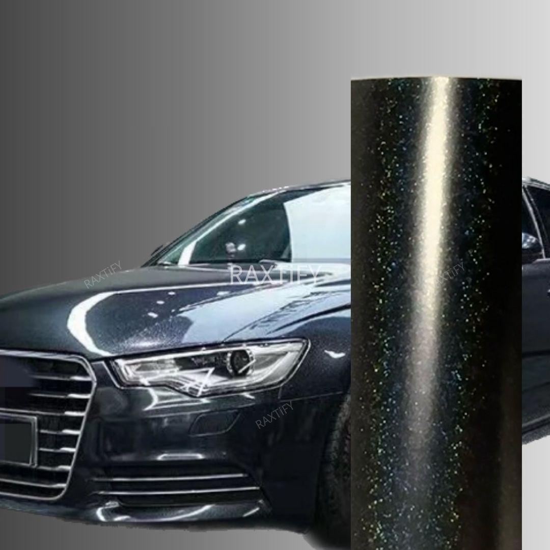 Gloss Metallic Glitter Black Vinyl Wrap