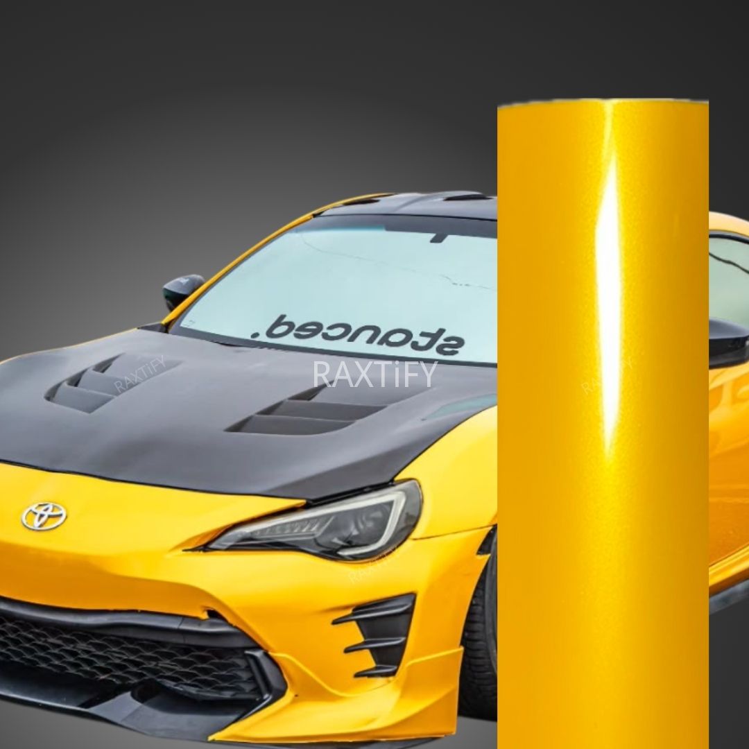 Gloss Metallic Golden Yellow Vinyl Car Wrap Color 