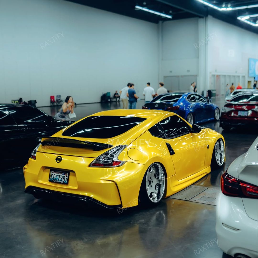 Gloss Metallic Golden Yellow Vinyl Wrap nissan 370z back 