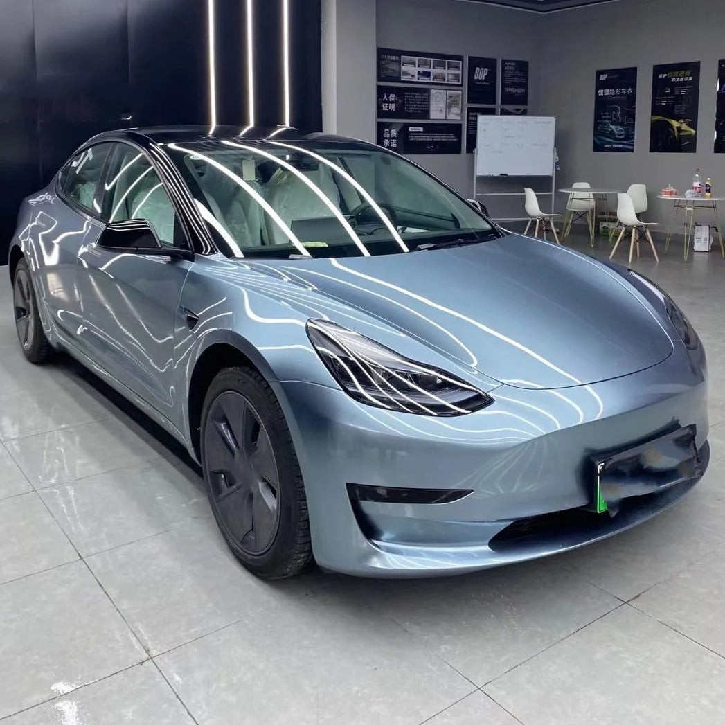 Gloss Metallic Light Steel Blue Wrap Tesla